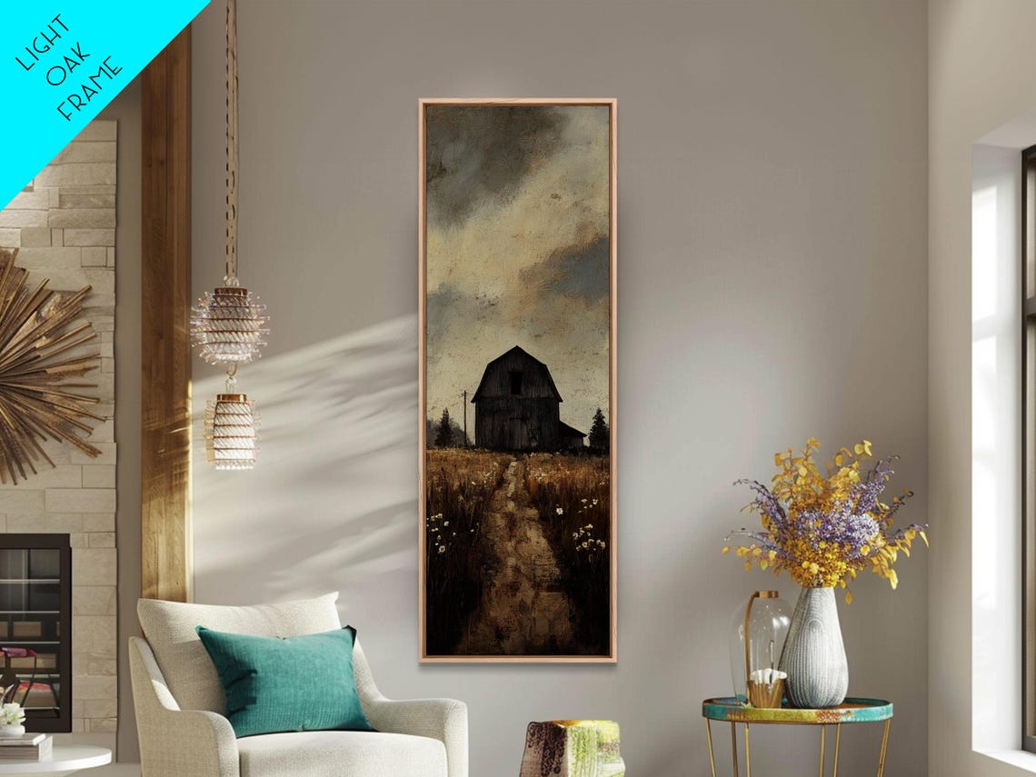 Dark Barn In Moody Field Under Stormy Sky Rustic Vertical Poster - Image 4