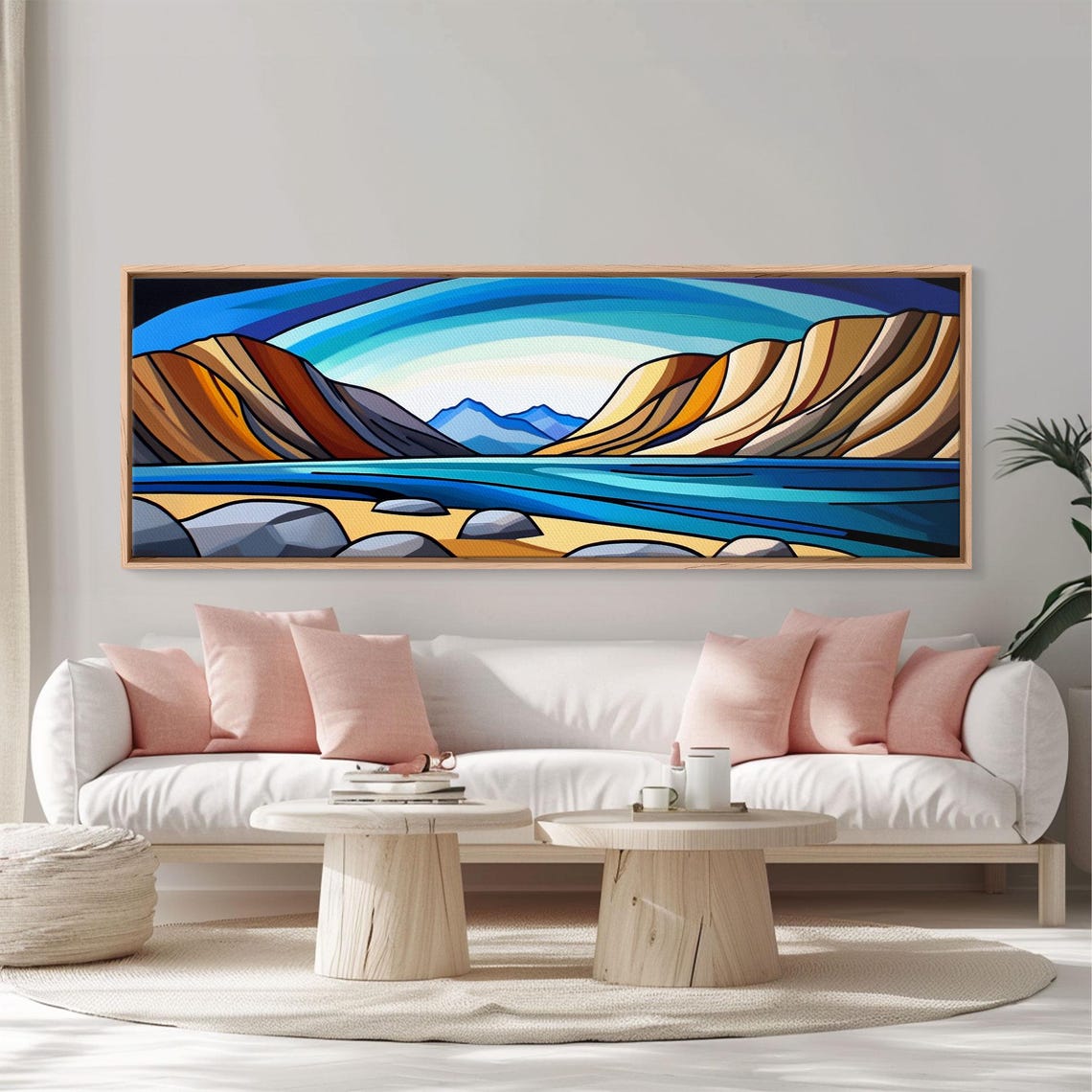 Retro Art Deco Coastal Cliffs Stained Glass Style Scenic Poster