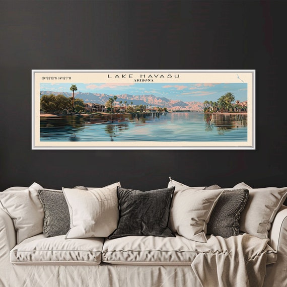 Lake Havasu Arizona Framed Print Lake House Decor Panoramic Wall Art Travel Poster Scenic Lake Painting Nature Art
