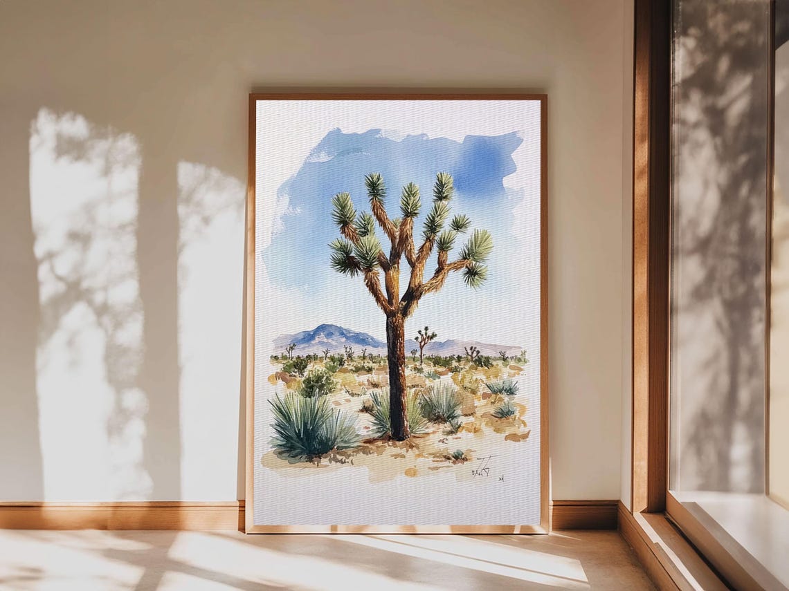 Joshua Tree Desert Landscape Watercolor California Art Poster