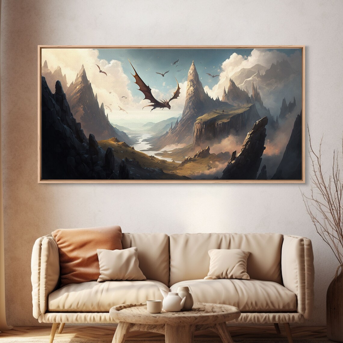 Dragons In Flight Over A Valley, Medieval Fantasy Art Print - Image 4