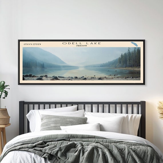 Odell Lake Oregon Framed Print Lake House Decor Panoramic Wall Art Travel Poster Landscape Painting Modern Art
