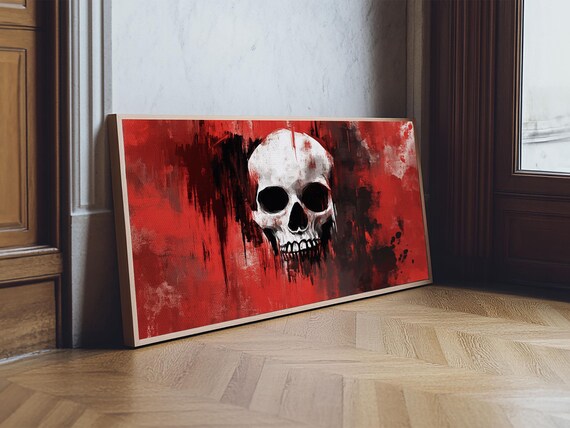 Moody Skull On Red Abstract Dark Grunge Halloween Wall Art Poster