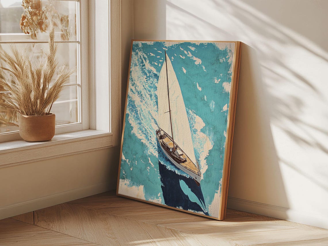 Sailboat Aerial View Turquoise Ocean Watercolor Nautical Art Print - Image 5