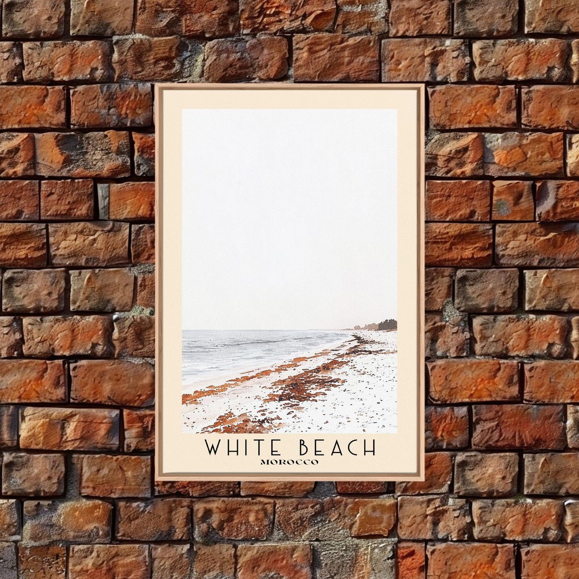 White Beach Morocco Serene Sandy Shore Misty Morning Minimalist Poster - Image 5