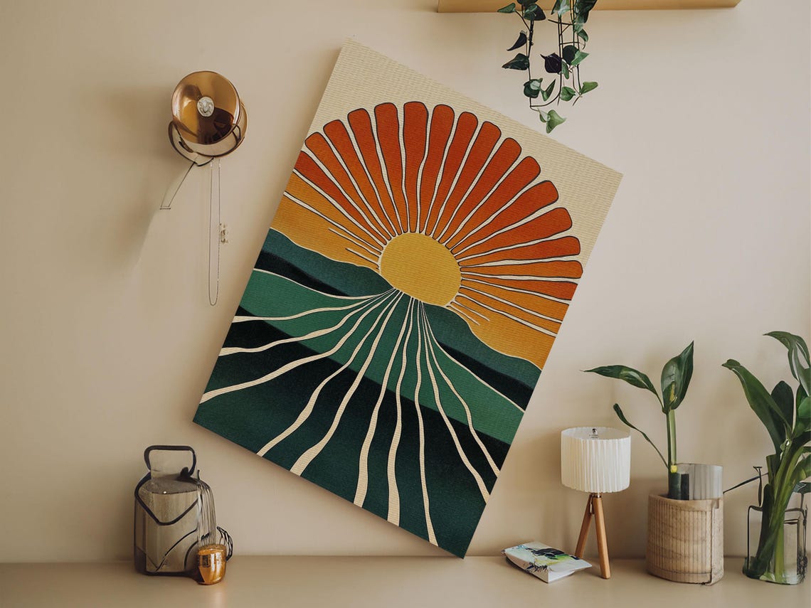 Minimalist Sunset Or Sunrise Wall Art Print Art Deco Boho Wall Decor Modern Art Sun Burst Wall Art - Image 5