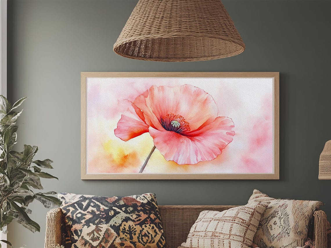 Soft Pink Poppy Close Up Watercolor Delicate Floral Wall Art Poster