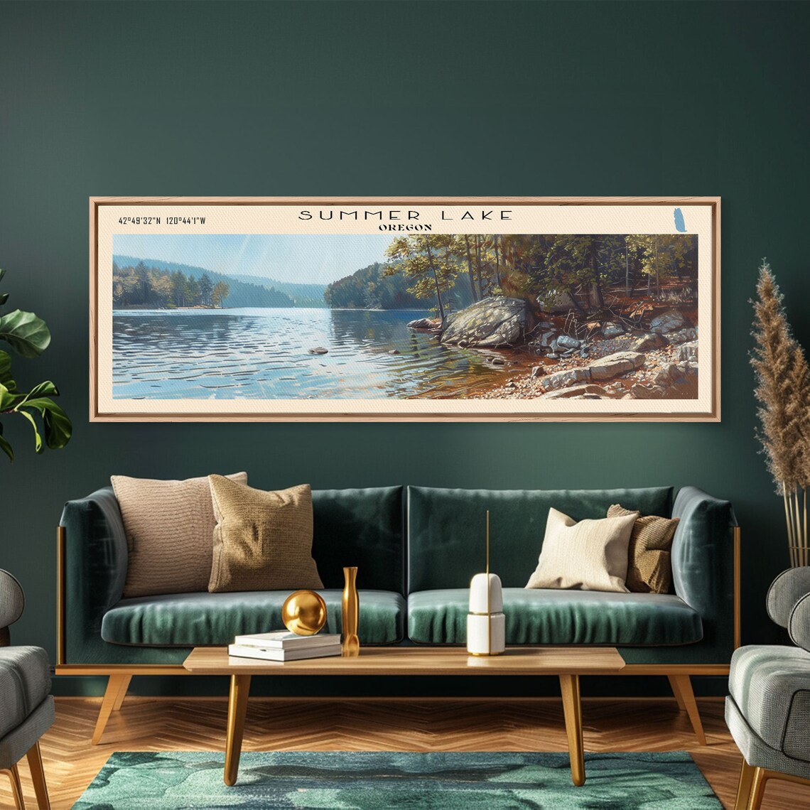 Summer Lake Oregon Sunny Rocky Shoreline Pine Forest Travel Poster - Image 3