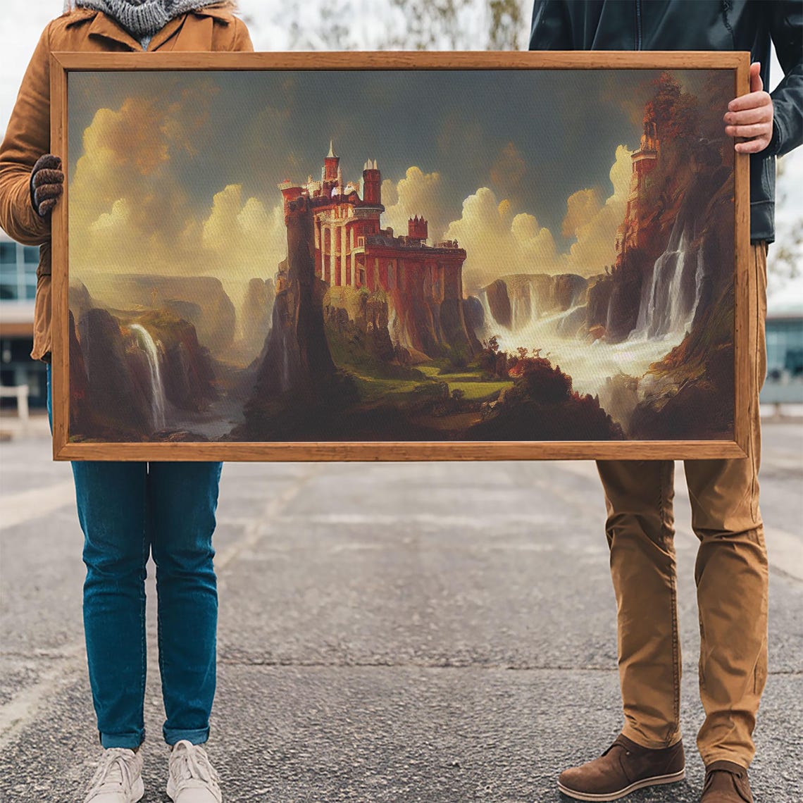 Fantasy Wall Art Print Castle In The Sky Castle Atop Mountains And Waterfalls Watercolor - Image 3
