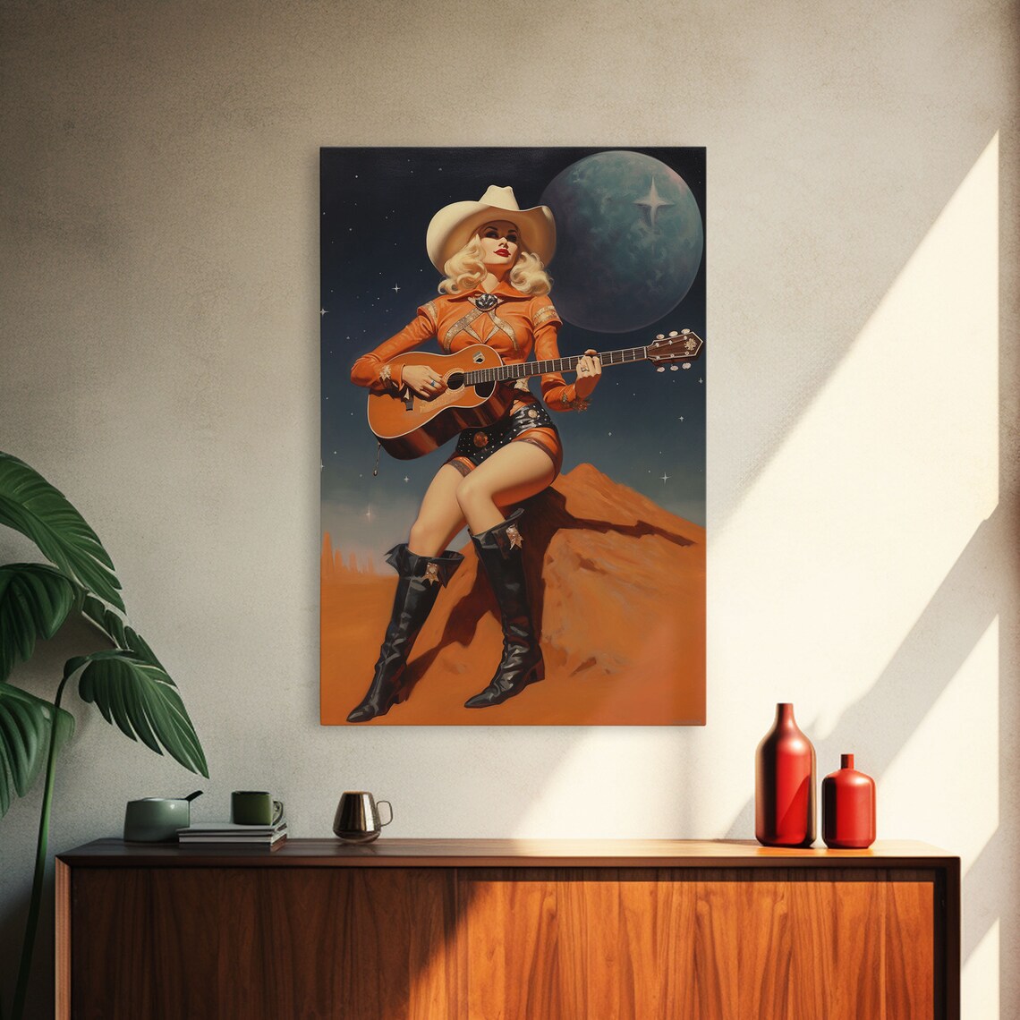 Space Cowgirl Vintage Western Oil Painting Art Print - Image 4