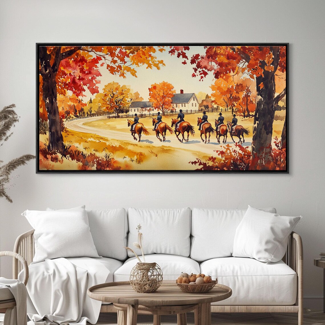 Equestrian Riders Heading To Autumn Farmhouse Watercolor Art Print - Image 6