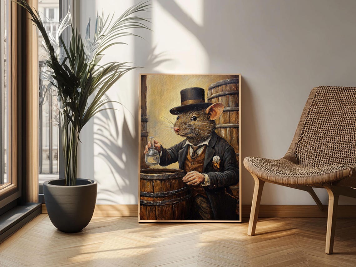 Victorian Rat Gentleman Whiskey Distiller Top Hat Funny Wall Art - Image 5