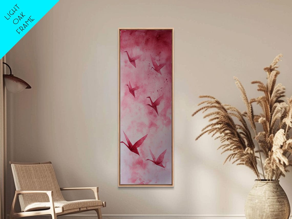 Pink Origami Cranes Flying Watercolor Minimalist Zen Art Poster - Image 6