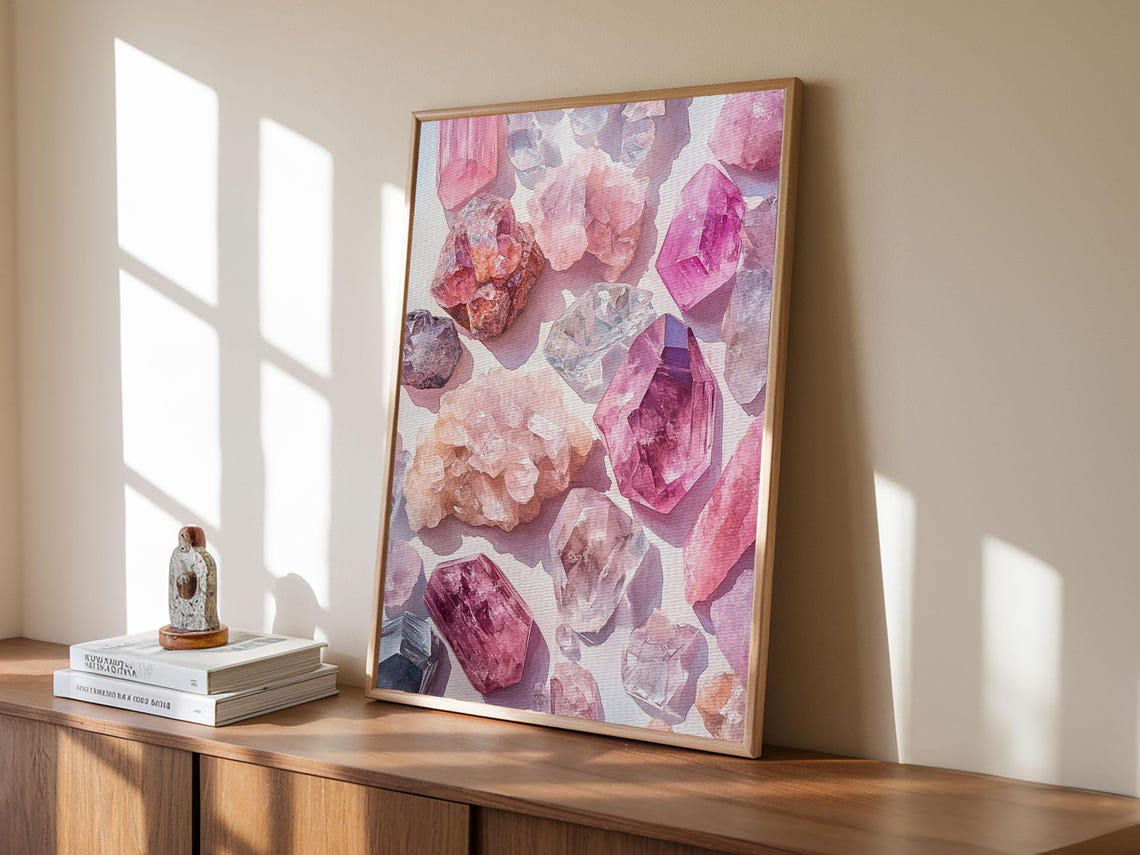 Pink Amethyst Crystal Gemstones Watercolor Art Print Boho Wall Poster - Image 6