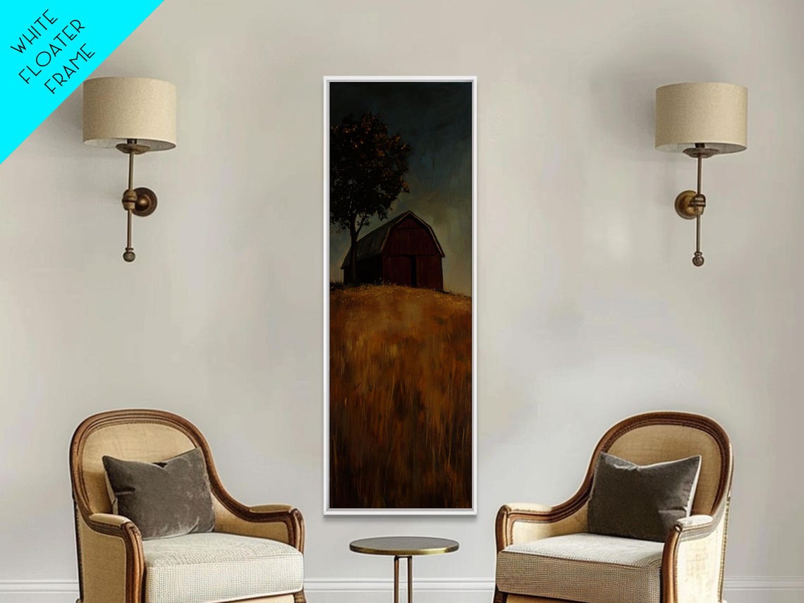 Red Barn On Golden Hill At Dusk With Lone Tree Rustic Art Poster