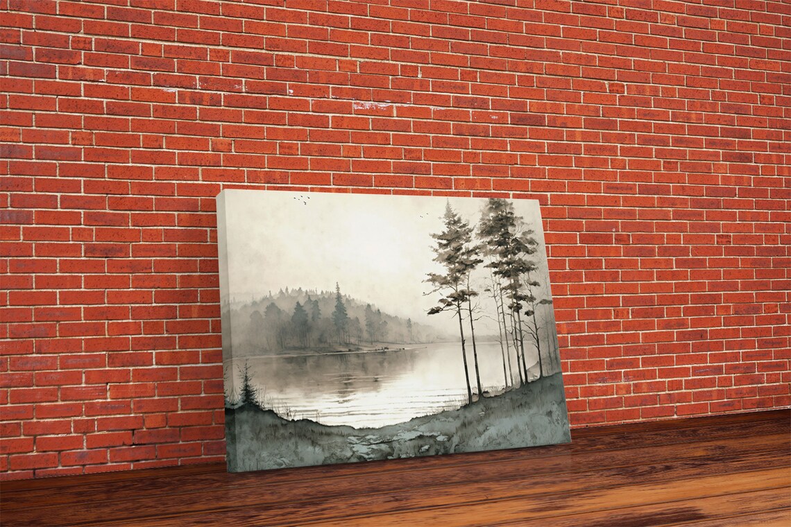 Pine Tree Vintage Landscape, Oil Painting Art Print - Image 5