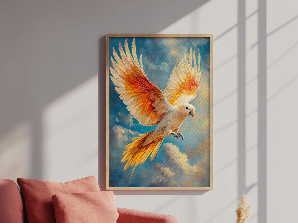 Cockatoo Parrot Soaring Sky Tropical Bird Flight Blue Sky Wall Poster - Image 2