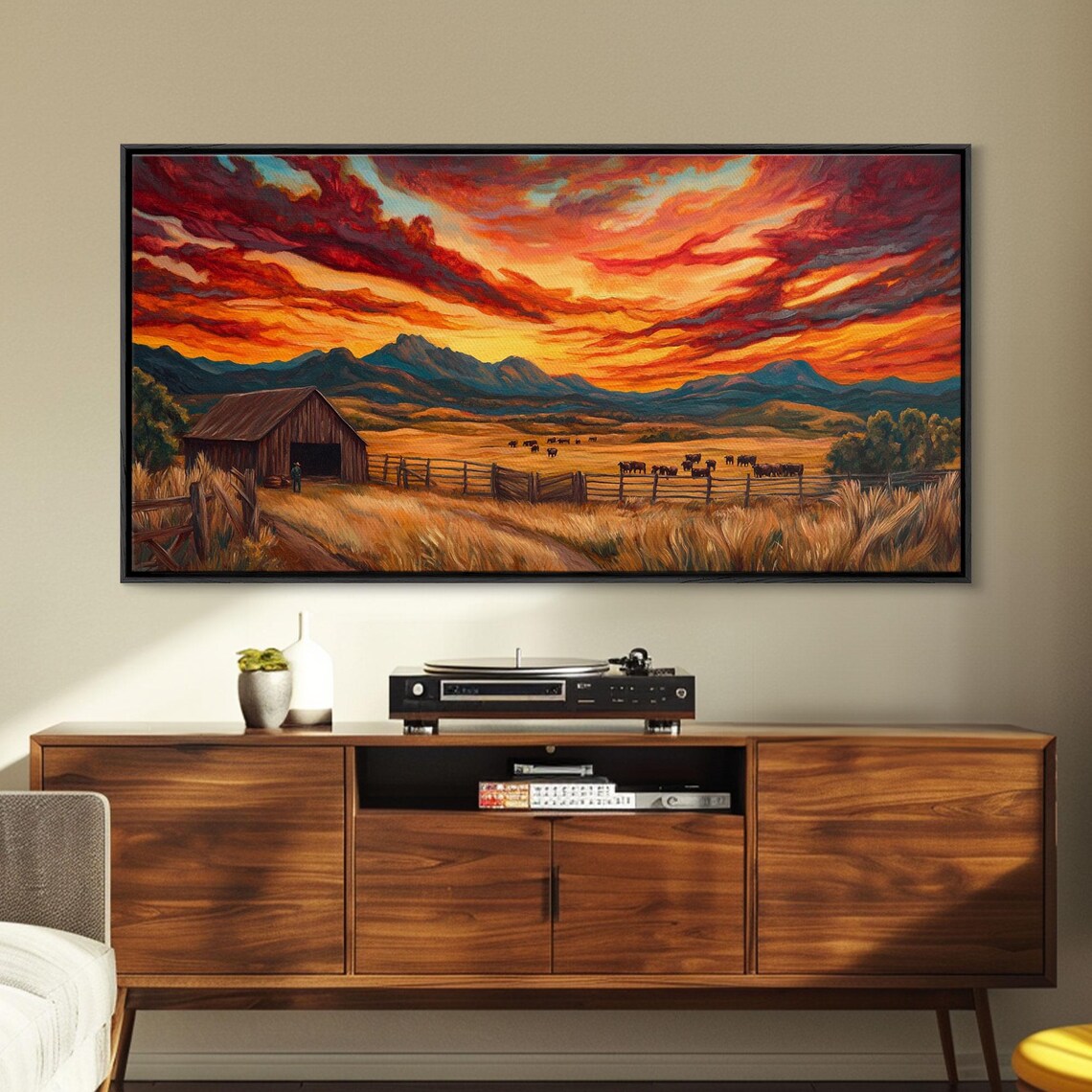 Sunset Ranch Western Farmhouse Landscape Art Print - Image 4