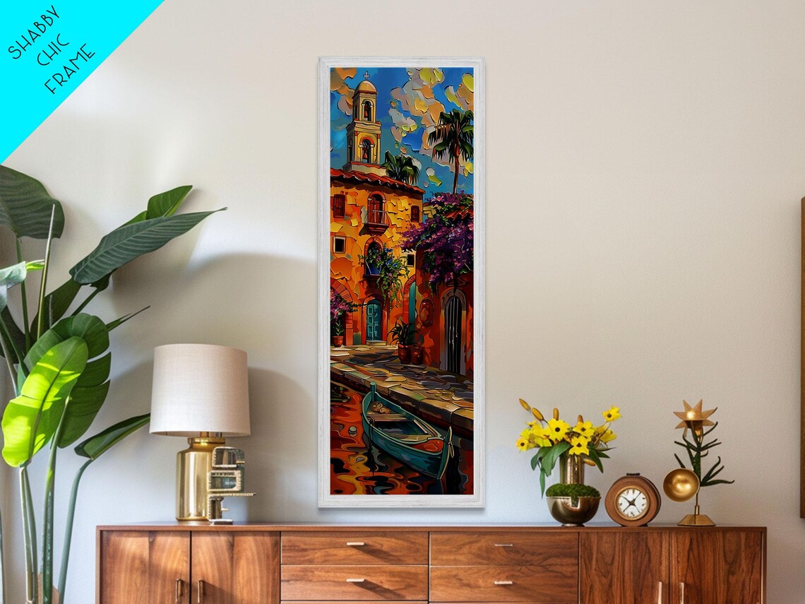 Venetian Canal Gondola Bell Tower Old Town Impasto Painting Poster - Image 2