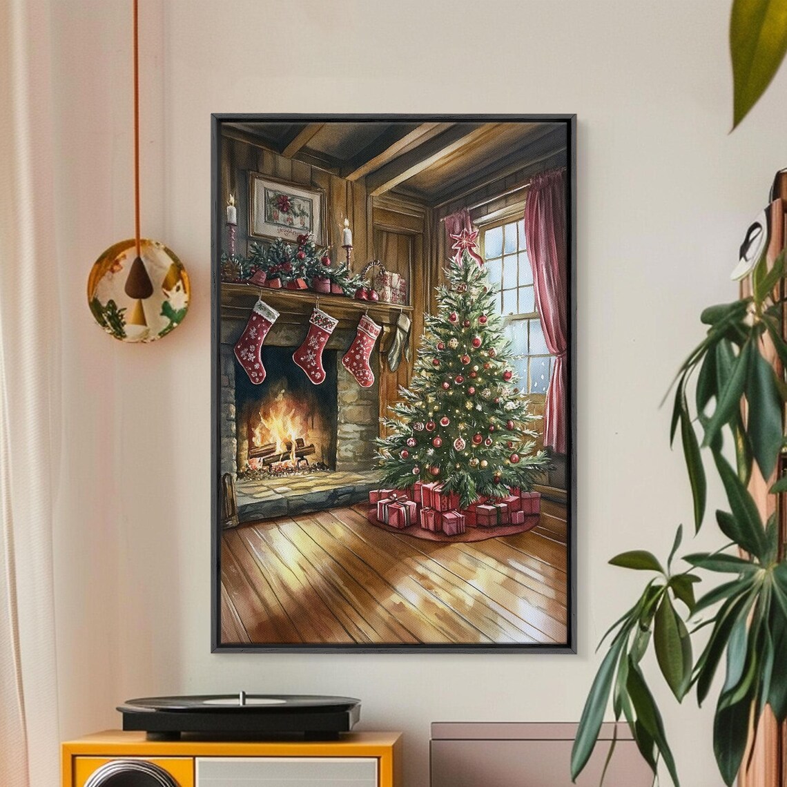 Cozy Farmhouse Christmas Interior With Tree Stockings Fireplace Poster - Image 5