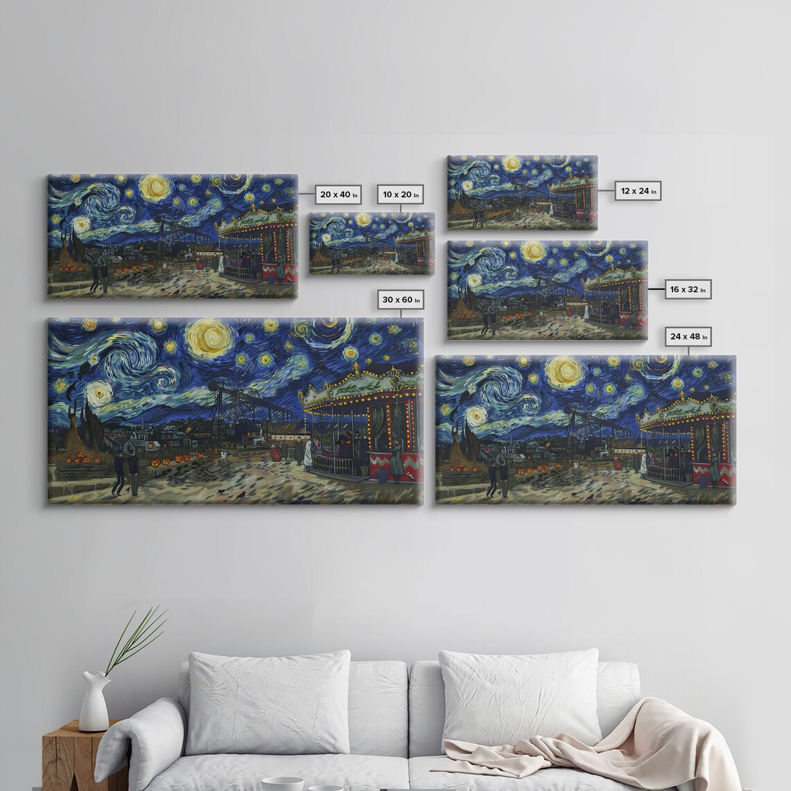 Starry Night Haunted Carnival Carousel Ferris Wheel Pumpkins Halloween Poster - Image 2
