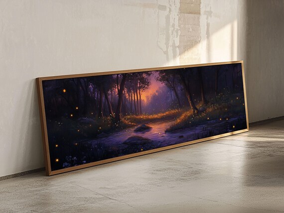 Panoramic Fantasy Forest Print Fireflies Light Up The Night Sky In A Fantasy Forest Fantasy Painting