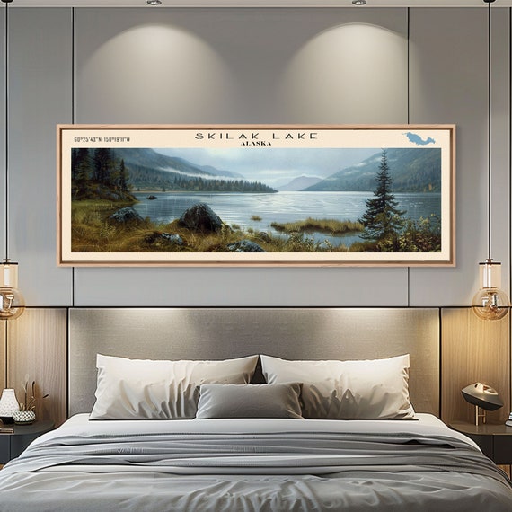 Skilak Lake Panoramic Framed Print Lake House Decor Wall Art Travel Poster Tranquil Landscape Cottage Art