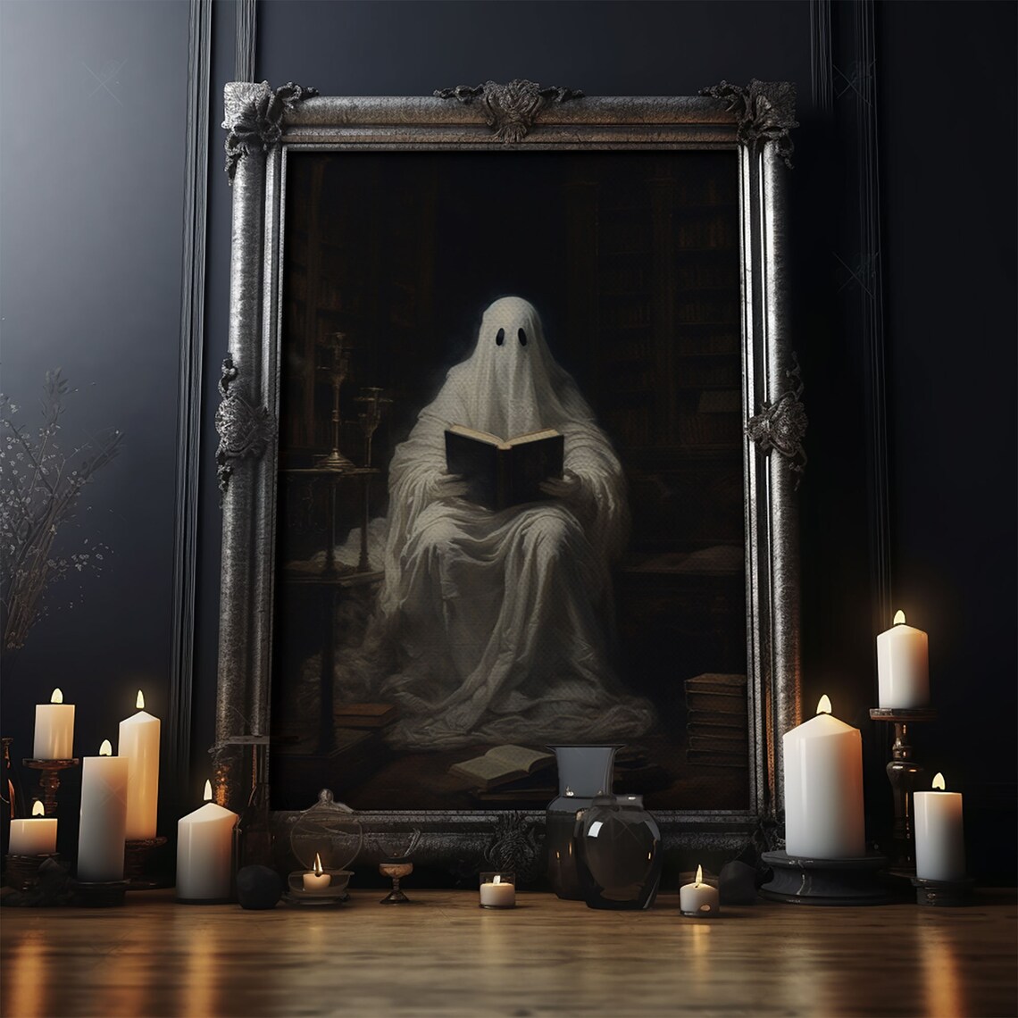 The Reading Ghost Victorian Halloween Poster Print - Image 4