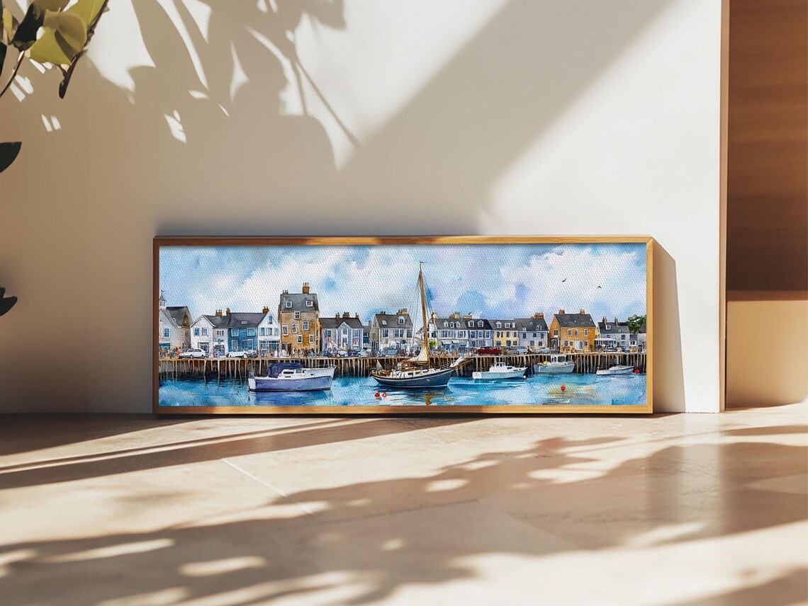 Nantucket Harbor Sailboats Waterfront Town Watercolor Painting Poster - Image 6