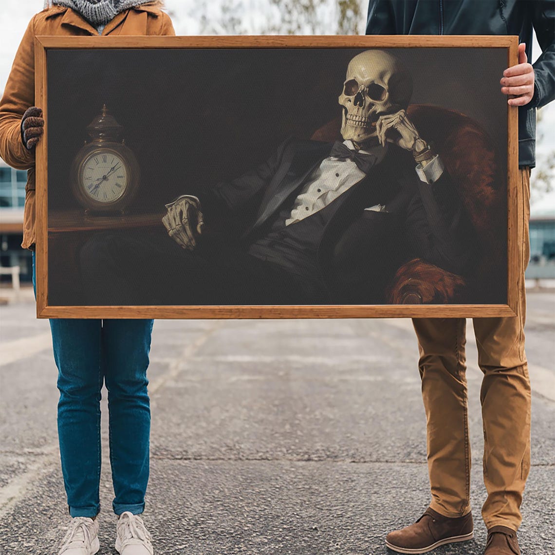 Dapper Skeleton Gentleman In Tuxedo With Antique Clock Dark Poster - Image 3