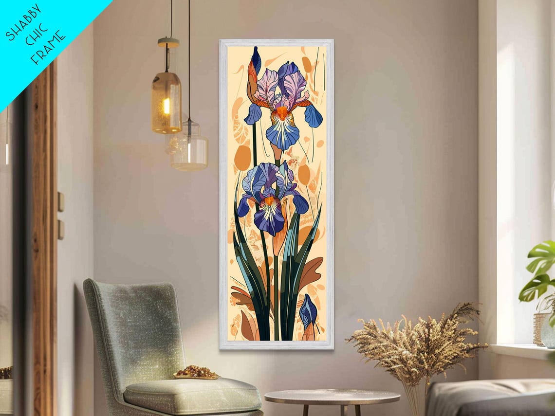 Blue Iris Flowers Orange Center Vintage Botanical Art Poster - Image 3
