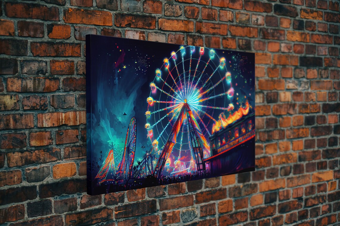 Vaporwave Ferris Wheel Watercolor Art Print, Boardwalk - Image 5