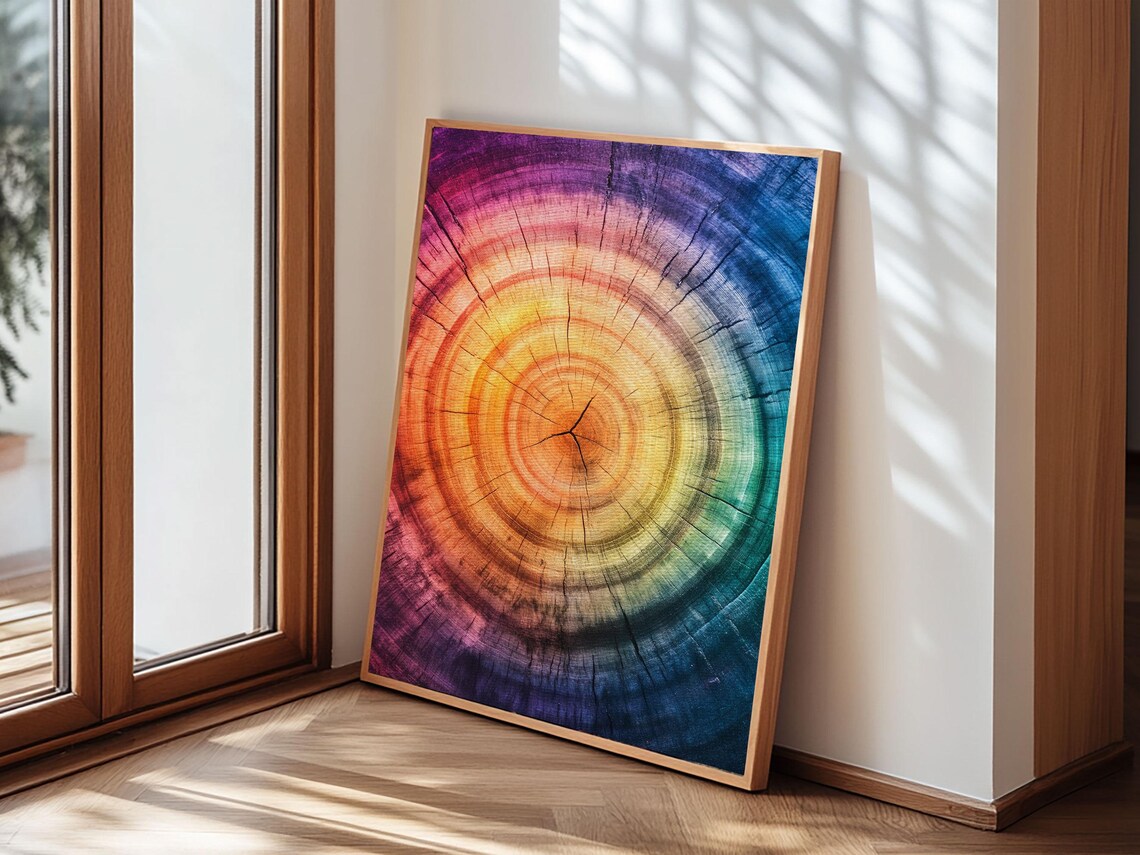 Rainbow Tree Rings Framed Print Colorful Abstract Rustic Decor Modern Farmhouse Modern Decor Vertical Wall Art Living Room Decor - Image 3