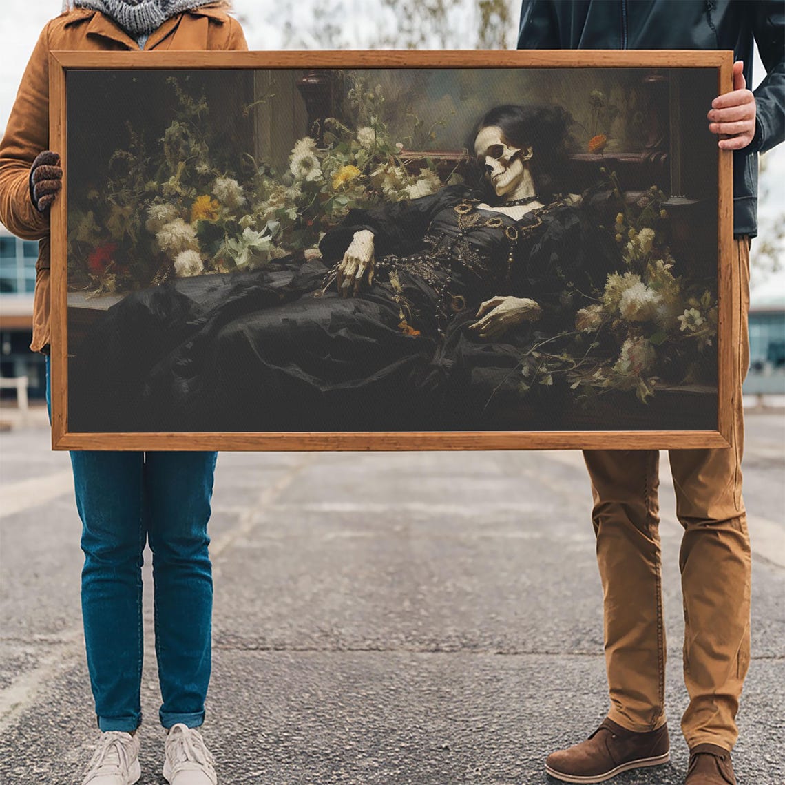 Sleeping Skeleton Lady In Black Dress Among Flowers Gothic Poster - Image 3