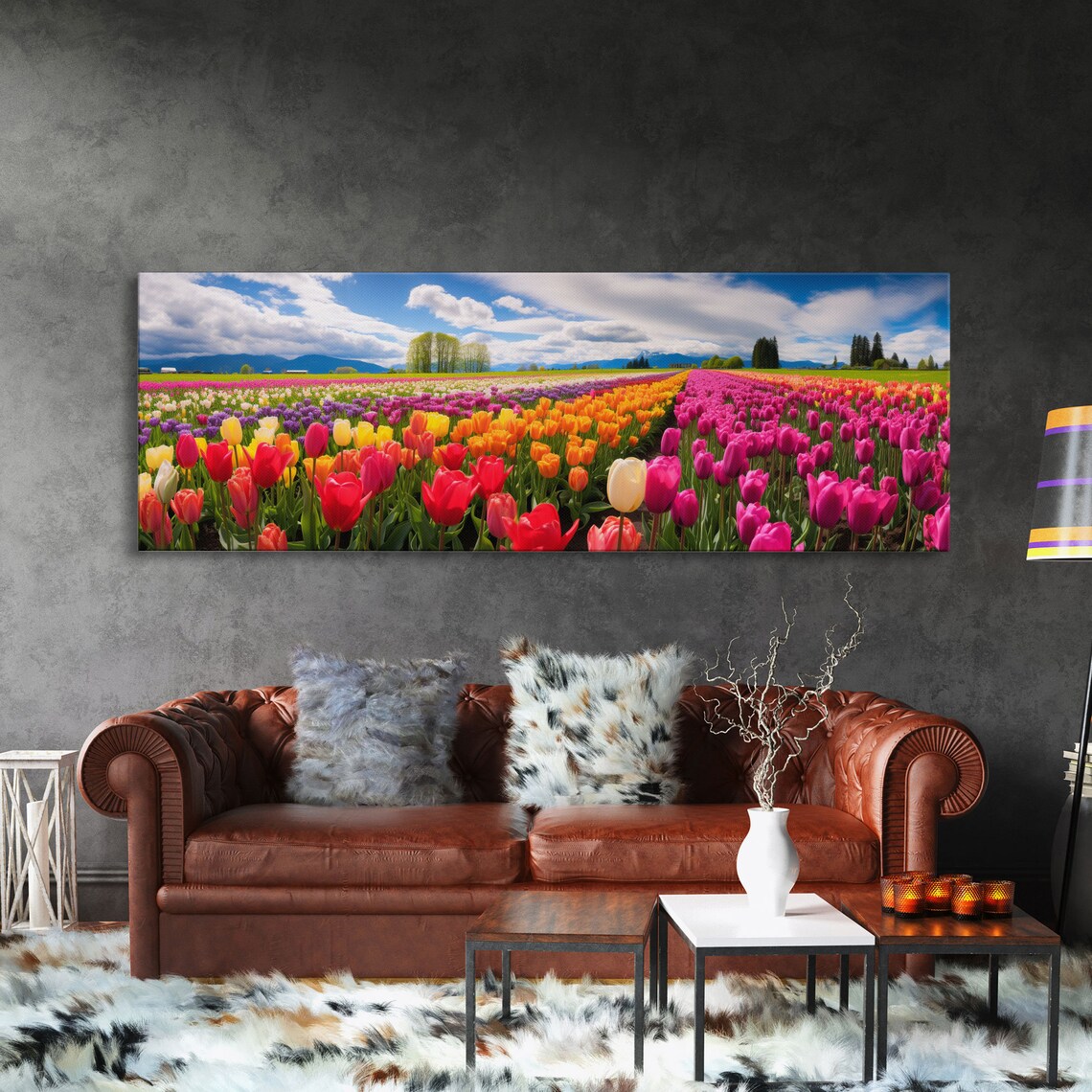 Skagit Valley Tulip Fields Panorama Art Print