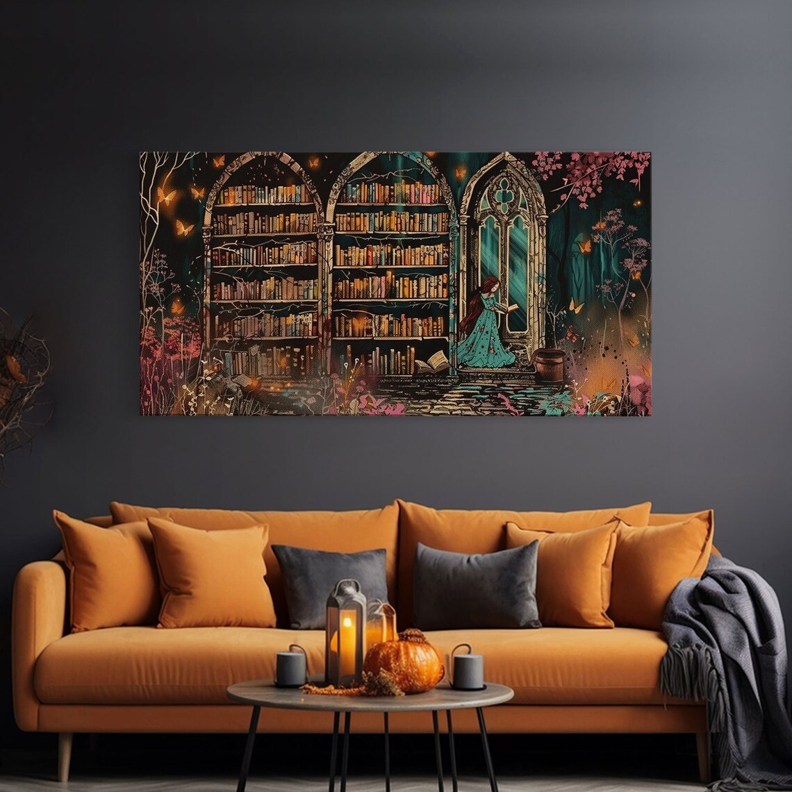 Witch Library Gothic Arches Butterfly Garden Girl Door Dark Academia Print - Image 3