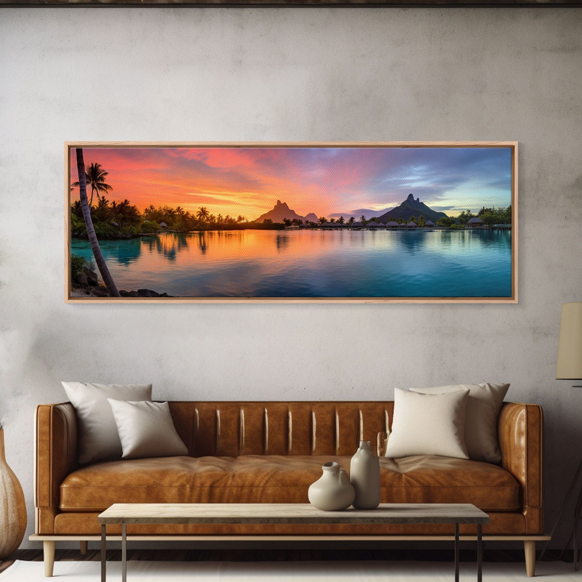 Bora Bora Pink Sunset Lagoon Palm Leaning Reflection Beach Poster