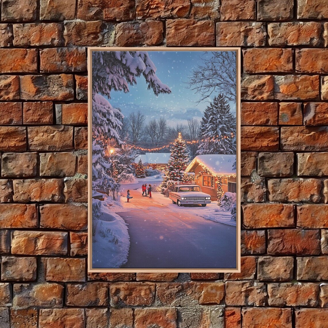 Snowy Christmas Neighborhood Lights On Winter Street Night Poster - Image 2