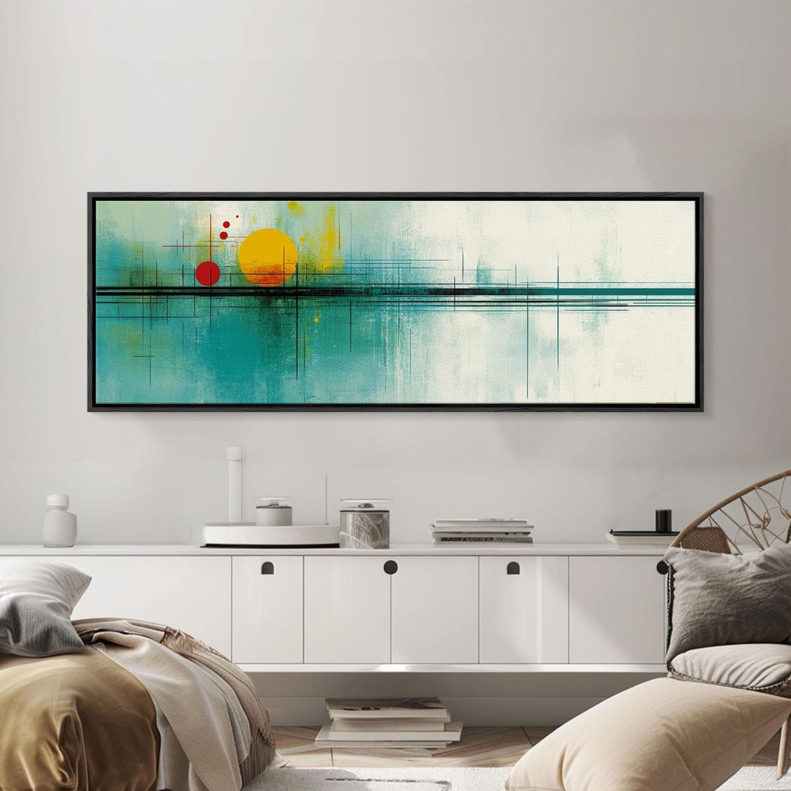 Abstract Turquoise Sunset Horizon With Golden Sun Modern Art Poster - Image 5