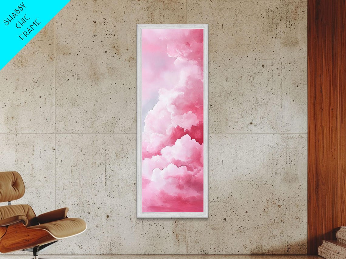 Vivid Pink Cloudscape Vertical Oil Painting Cottagecore Wall Poster - Image 3