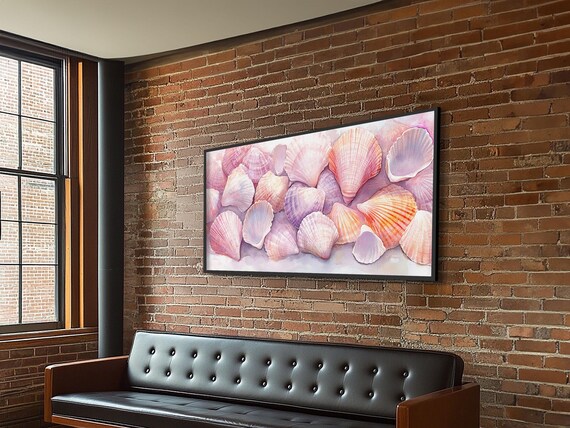 Pink Seashells Watercolor Coastal Beach Nautical Bedroom Wall Art Print