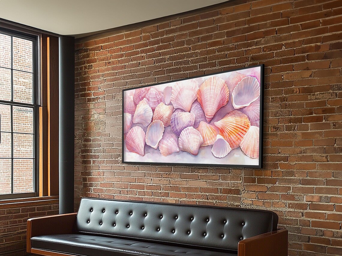 Pink Seashells Watercolor Coastal Beach Nautical Bedroom Wall Art Print