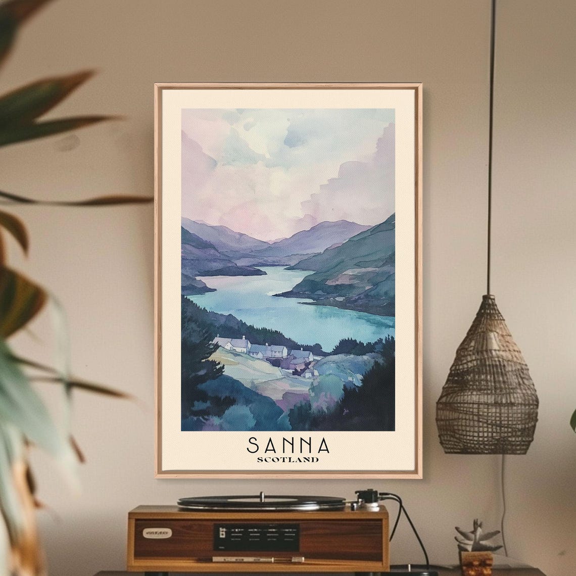 Sanna Scotland Misty Highland Loch White Cottages Purple Peaks Poster - Image 3