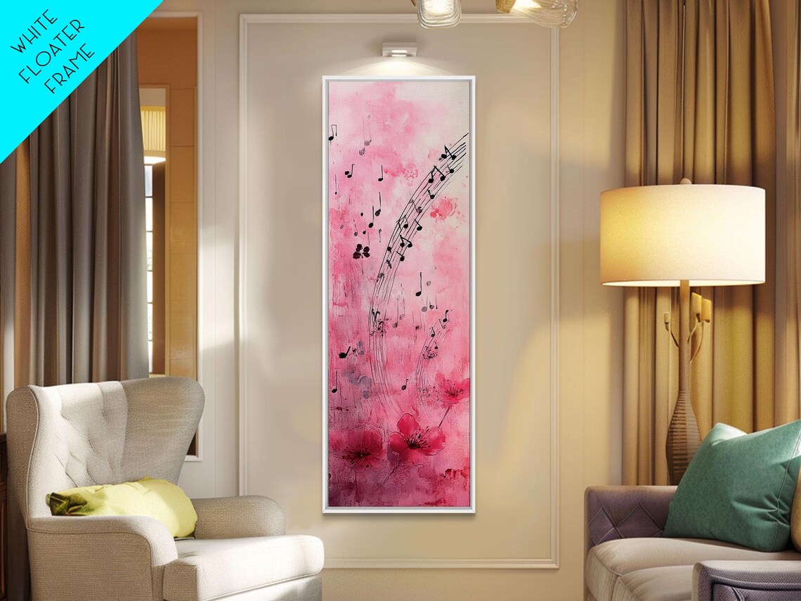 Pink Musical Notes Flowers Watercolor Charming Melody Art Poster - Image 4