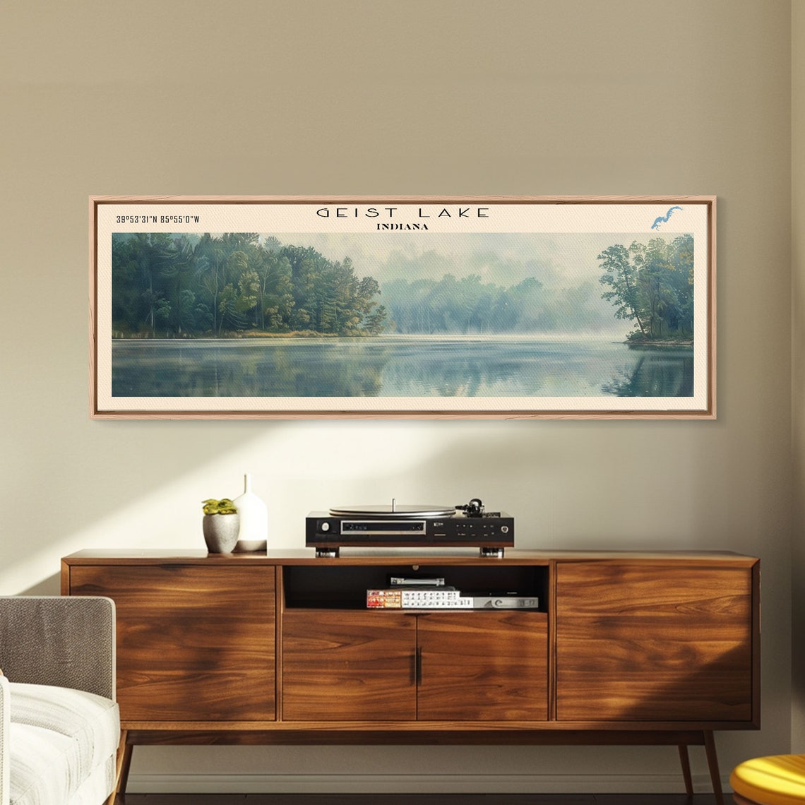 Geist Lake Indiana Lush Green Forest Misty Still Water Poster