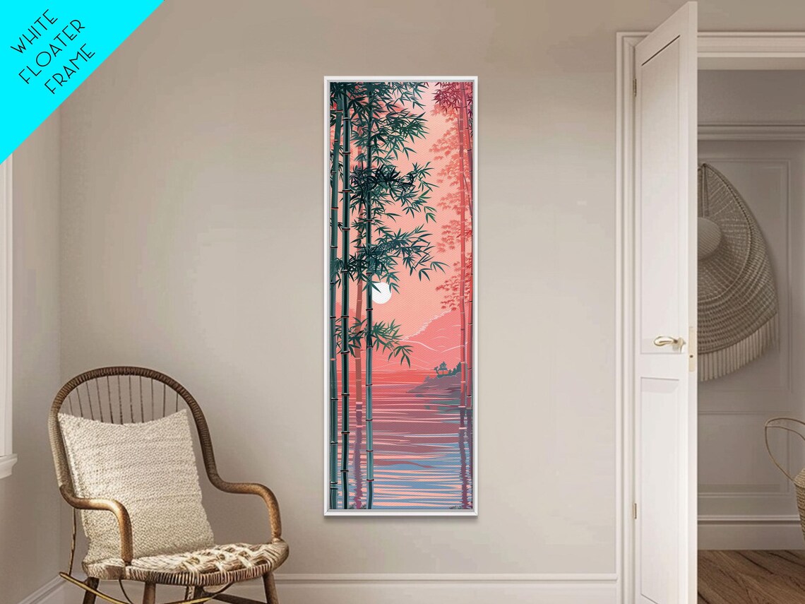 Bamboo Forest Soft Pink Light Japanese Art Skinny Art Tall Art Framed Print Ukiyo E Style - Image 6