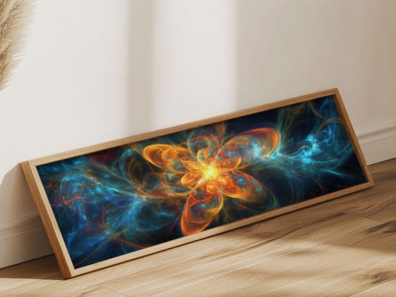 Fiery Blossom Framed Print Blossom Painting Artwork Nature Inspired Wall Art Living Room Horizontal Decor