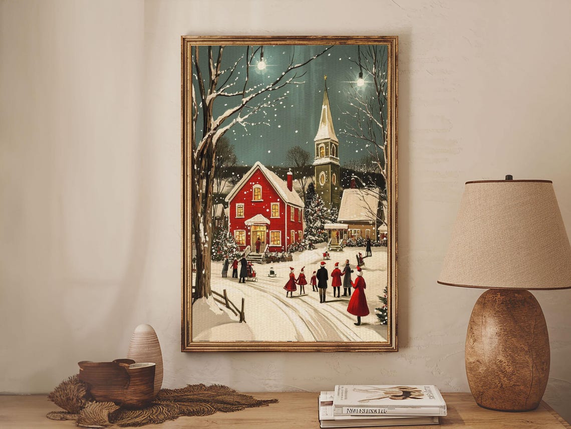 Small Town Christmas Painting Print Christmas Village Art Christmas Village Painting Christmas Home Decor Christmas Living Room Art - Image 5