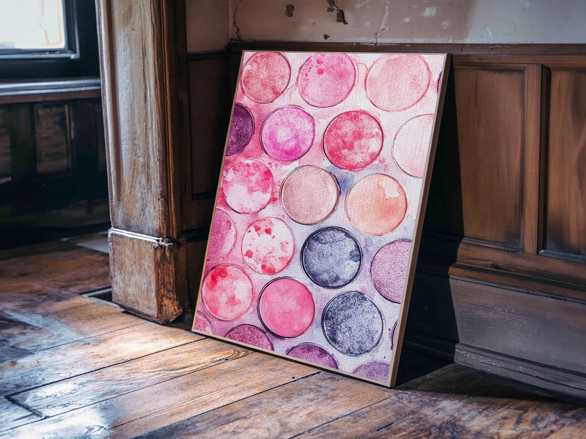 Pink Eyeshadow Makeup Palette Watercolor Art Print Vanity Decor Poster