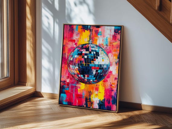 Graffiti Abstract Disco Ball Painting Print Disco Ball Print Rainbow Disco Ball Pop Art Disco Ball Wall Art For Living Room